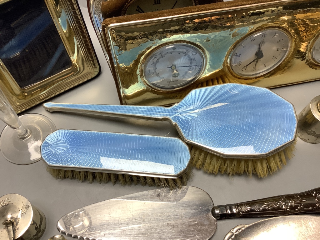 Modern items of silver including wine coaster, photograph frames, timepiece etc.